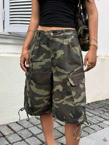 ICON Women's Camouflage Print Casual Loose Fit Pocket Denim Cargo Shorts - 彩色 - 查看 11