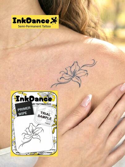 1 Set "Minimalist Lily Line Art" Revolutionary Technology Tattoo, Semi-Permanent Tattoo, Temporary Tattoo, Men's Hand Tattoo, Long-Lasting, Realistic Tattoo, Waterproof, Plant-Based MNF098