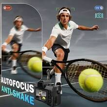 NBD 4K 數位相機 48MP 攝影相機 自動對焦 16倍數位變焦 180°翻轉螢幕 內建閃光燈 入門級相機 配備廣角與微距鏡頭 操作簡單 適合攝影初學者 包含 32GB記憶卡 + 2顆電池 - 查看 6
