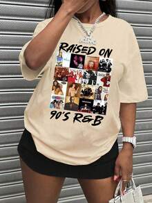 90s Music T-Shirts, Women's Casual Shirts, Women's Tops, Women's Casual Shirts, Women's T-Shirts, Women's Fall Clothing, Tops - 杏色 - 查看 2