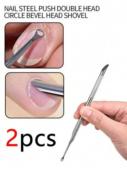 2pcs Stainless Steel Nail Pusher & Remover, Double-Ended Round & Angled Scraper, Nail Care & Prep Tool With Sandpaper Board, Essential For Cuticle Removal & Polishing, Ideal For Nail Salon, Fragrance-Free