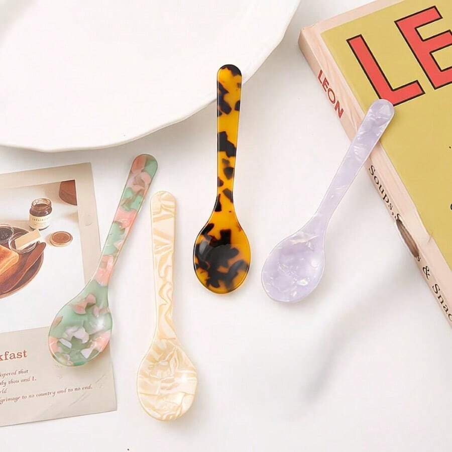 4-Piece Multi-Function Acrylic Spoon Set - Suitable For Desserts, Coffee, Caviar - Durable Plastic Handles, Compact Kitchen Utensils For Stirring And Serving. - 彩色 - 查看 1