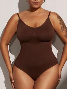 1 buah Bodysuit Pengangkat Bokong Tanpa Jahitan Ukuran Plus Wanita, Thong Pembentuk Tubuh, Musim Panas - Coklat - View 11