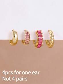 4PCS Exquisite Sparkling Multicolor Zirconia Round Hoop Earrings Sets For Woman 18K Gold Plated Fashion Earring Parties Festivals Daily Wear Jewelry - 4PCS-gold 3 - View 4