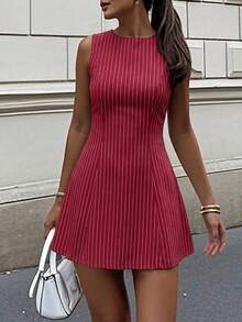 Vestido sin mangas a rayas rojas y blancas para mujer, vestido casual de verano para uso diario, vestido de vacaciones para mujer, vestido para el Día de la Madre, vestido elegante para mujer - Rojo y blanco - Ver 4
