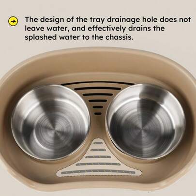 Cross-Border Hot Selling Pet Double Bowl, Stainless Steel Feeding & Drinking Bowl, Anti-Slip Bottom & Anti-Spill Design, Detachable Stainless Steel Bowl, Leak-Proof, 304 Stainless Steel Bowl + Anti-Slip Base, Easy To Clean, Suitable For Cats And Dogs