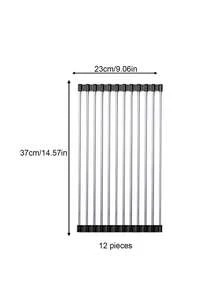 1 Piece, Roller Shutter-Style Draining Rack, Stainless Steel Multifunctional Draining Board Rack, Silicone-Edged Roller Shutter-Style Draining Rack, Rollable Draining Rack For Kitchen Sink, Kitchen Tools - Black - View 3