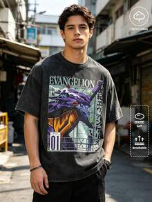 Washed T-Shirt Unisex | Retro Mecha Graphic | Anime Print Short Sleeve - Đen 02 - Xem 4