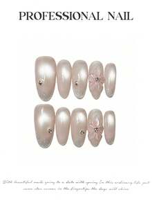 10Pcs Oval Glass Beads Cat Eyes Fake Nails Hand-Made For Party Wedding Daily Use - Pink - View 3