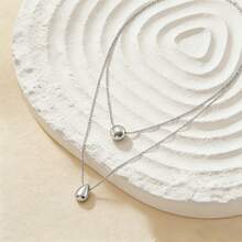 简约优雅双层项链，配金色心形吊坠，奢华女士项链设计 - 銀色 - 查看 3