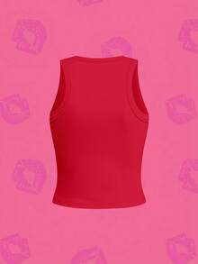 SHEIN X Betty Boop Camiseta sin mangas con estampado de colaboración en rojo - Cómoda y de moda, crea un aspecto vibrante y elegante - Rojo - Ver 2