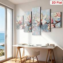 1/5pcs Large Modern Canvas Art, White Magnolia Flower Wall Art, Vintage Botanical Floral Decor, Suitable For Bedroom, Living Room, Bathroom, Gym, Yoga Studio, Home Decoration - Pink - View 4