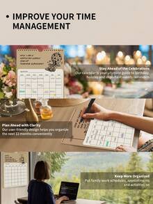1 Spiral Bound Undated Calendar With 3 Sticker Sheets, Suitable For Home, Study, To-Do Lists, Important Projects Notes And Schedule Planning. Teacher Gift, Mother's Gift, Office Decor. - Khaki - View 6