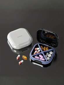 4-Compartment Portable Travel Pill Box - Vitamin Supplement Pill Organizer, Compact Jewelry & Medication Storage Container, Suitable For Daily Use And Outdoor Carry, Fashionable Pill Box With Safety Cover, Unique Decorative Travel Storage Box, Gift For Friends - Multicolor - View 4