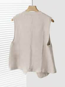 Women's Casual Linen Short Vest Jacket For Spring & Summer - Beige - View 2