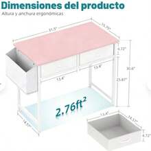 Escritorio Computadora - 2 Cajones de Tela de Almacenamiento y BolsaMadera MDF Elegante para Estudio y Trabajo 80*40*80CM - Rosa - Ver 4