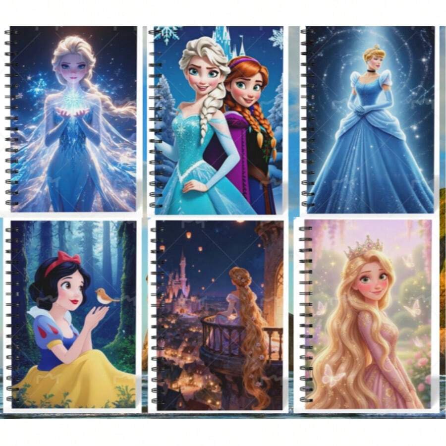 Disney 艾莎公主螺旋笔记本，小笔记本，办公学习用品，小型备忘录笔记本，适合生日派对和返校礼物，迪士尼公主小笔记本 - A6 - 查看 1