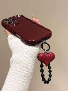 Ốp điện thoại phong cách tối giản Mỹ màu đỏ rượu vang kèm dây đeo hạt đen, kiểu dáng Ins, bảo vệ toàn diện, tương thích với Apple 11/12/13/13Pro/13ProMax/14/14Pro/14ProMax/15/15Pro/15ProMax/16/16Pro/16ProMax/17/17PRO/17PROMAX - Nhiều màu - Xem 1