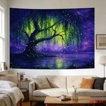 2D Panel - 2D Panel - A Mural Depicting Large Or Small Willow Trees, Fireflies, A Tranquil Lake, The Night Sky, And A Magical Atmosphere, Perfect For Decorating Living Room Walls, Meditation Spaces, Offices, Or Party Decorations - 多色 - 查看 4