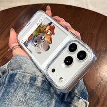 Miniso 迪士尼疯狂动物城尼克和朱迪手机壳，拍立得风格社交媒体帖子设计，适用于 iPhone 17/17 Pro/17 Pro Max/17 Air/16/15/14/13/12/11/X 系列，iPhone 17 Pro Max 手机壳，iPhone 17 Pro 手机壳，iPhone 17 手机壳，圣诞礼物，送给女朋友，送给心仪之人，初秋时尚 - 無色 - 查看 2