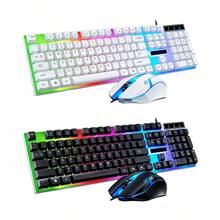 Teclado y Mouse Gamer Alámbricos RGB USB, Teclado de 104 Teclas con Retroiluminación Multicolor, Marco con Efecto Espejo, Resina ABS Resistente, Compatible con Windows y macOS - Ver 9