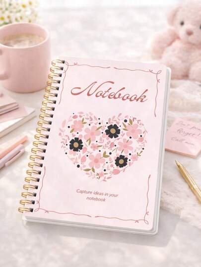 Sổ tay lò xo A5 có dòng kẻ, bìa hoa, 108 trang, sổ kế hoạch hàng ngày cho công việc, gia đình, trường học, ghi chú đại học, văn phòng phẩm, quà tặng tri ân giáo viên, quà tặng Ngày của Mẹ