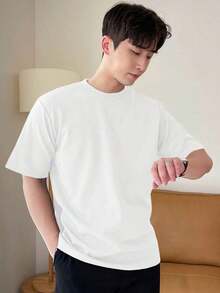 Hombres Camiseta unicolor de cuello redondo - Blanco - Ver 1