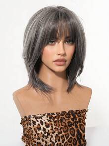 12英寸灰色波波头假发，带厚实的空气刘海，直发合成纤维假发，女士款，自然逼真，耐热，适合日常佩戴、派对、角色扮演。12英寸酒红色经典直发波波头假发，逼真发际线，佩戴舒适，合成纤维假发，女士款，耐热，适合日常佩戴、派对、角色扮演。 - 灰色 - 查看 4