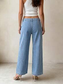 Straight-Leg Jeans With Button Pockets For A Refined Touch, Non-Stretch Long Pants With A Relaxed, Minimalist Daily Silhouette. - Light Wash - View 2