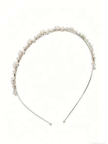 1pc Shiny Casual Zinc Alloy Faux Pearl Headband, Versatile Faux Pearl Bangs Hair Hoop For Outdoor, Princess Elegant Hair Clip, Suitable For All Seasons Hair Band,Summer,Holiday,Travel - Silver - View 4