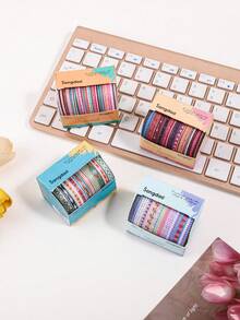 10卷/盒彩色图案和纸胶带套装，0.19*78.74英寸文具装饰胶带，适用于礼品包装、剪贴簿和DIY手账装饰，是送给朋友的精美礼物。 - 套裝 - 查看 6