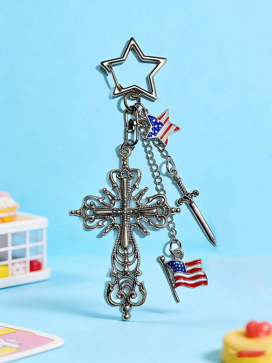 1 chiếc mặt dây chuyền túi xách phong cách Gothic, mặt dây chuyền hình thánh giá cá nhân hóa, móc khóa trang trí ba lô sáng tạo, tinh tế, quà tặng. - Bạc - Xem 1