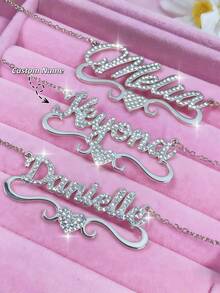 1 chiếc vòng cổ tên đính kim cương theo yêu cầu - Vòng cổ tên tự làm với kim cương, dây chuyền hộp bằng thép không gỉ, vòng cổ tên đính kim cương toàn bộ - Vòng cổ tên viết tay đính kim cương theo yêu cầu, vòng cổ tên tùy chỉnh, vòng cổ tên viết tay, vòng cổ tên lấp lánh, trang sức tên đính pha lê, vòng cổ cá nhân hóa, vòng cổ tên thủ công, quà Giáng sinh - Vòng cổ tùy chỉnh - Xem 1