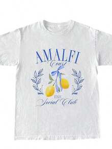 1pcs1pcs Amalfi Coast Graphic Print T Shirt  Italian Lemon Women's Casual 100% Cotton Round Neck Tee Summer Vacation Style100Cotton - trắng - Xem 8