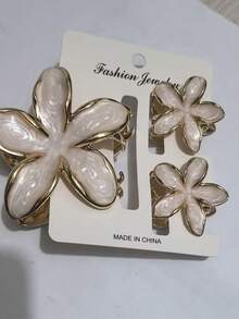 3个锌合金珐琅百合花发夹，可爱女孩夏季海滩度假发夹，雏菊发夹，女士半包式发夹，发爪，仙女发夹，优雅发饰 - 彩色 - 查看 11