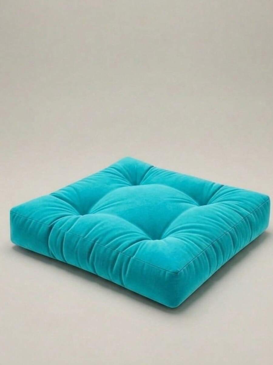 Puf de piso y cojín de silla hechos de tela de tapicería de terciopelo | Cojín de piso de 60*60 cm - Azul Cadete - Ver 1