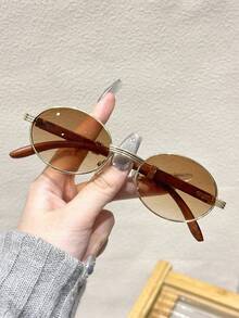 1 chiếc kính thời trang gọng tròn bằng kim loại dành cho nữ, kiểu dáng cổ điển retro, thích hợp cho kỳ nghỉ biển và sử dụng hàng ngày. - 1 viên trà đôi khung vàng - Xem 2
