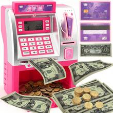Kids ATM Piggy Bank With Code Lock - Electronic Money Counter, LCD Display & Fingerprint Scanner, Smart Savings Bank For Real Money, Educational STEM Toy For Kids' Financial Responsibility - Hồng - Xem 1