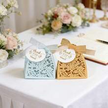 25 piezas Caja de caramelos de rosa con etiqueta de agradecimiento, caja de embalaje de chocolate con corte láser hueco adecuada para bodas, San Valentín, cumpleaños, fiestas, regalos de comunión y decoración - caja de dulces - Ver 1