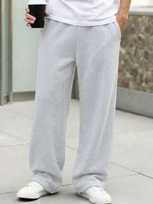 1pc Boys' Loose Fit Thermal Lined Thick Warm Straight Leg Sweatpants, Spring/Autumn/Winter - Grey - View 4