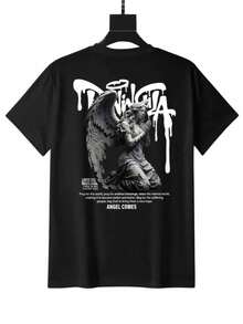 Oversized Praying Angel Grunge Streetwear T-Shirt For Men, Graphic Angel With Wings Artistic Street Style Black T-Shirt, Praying Angel Street Studio Mexican Fashion T-Shirt - 黑色 - 查看 3