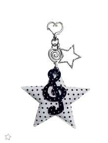 Breloc retro cu buline, dungi, notă muzicală, pandantiv în formă de stea, accesoriu decorativ drăguț creativ, cadouri pentru mamă, tată, absolvire și profesor - Negru - Vizualizare 1