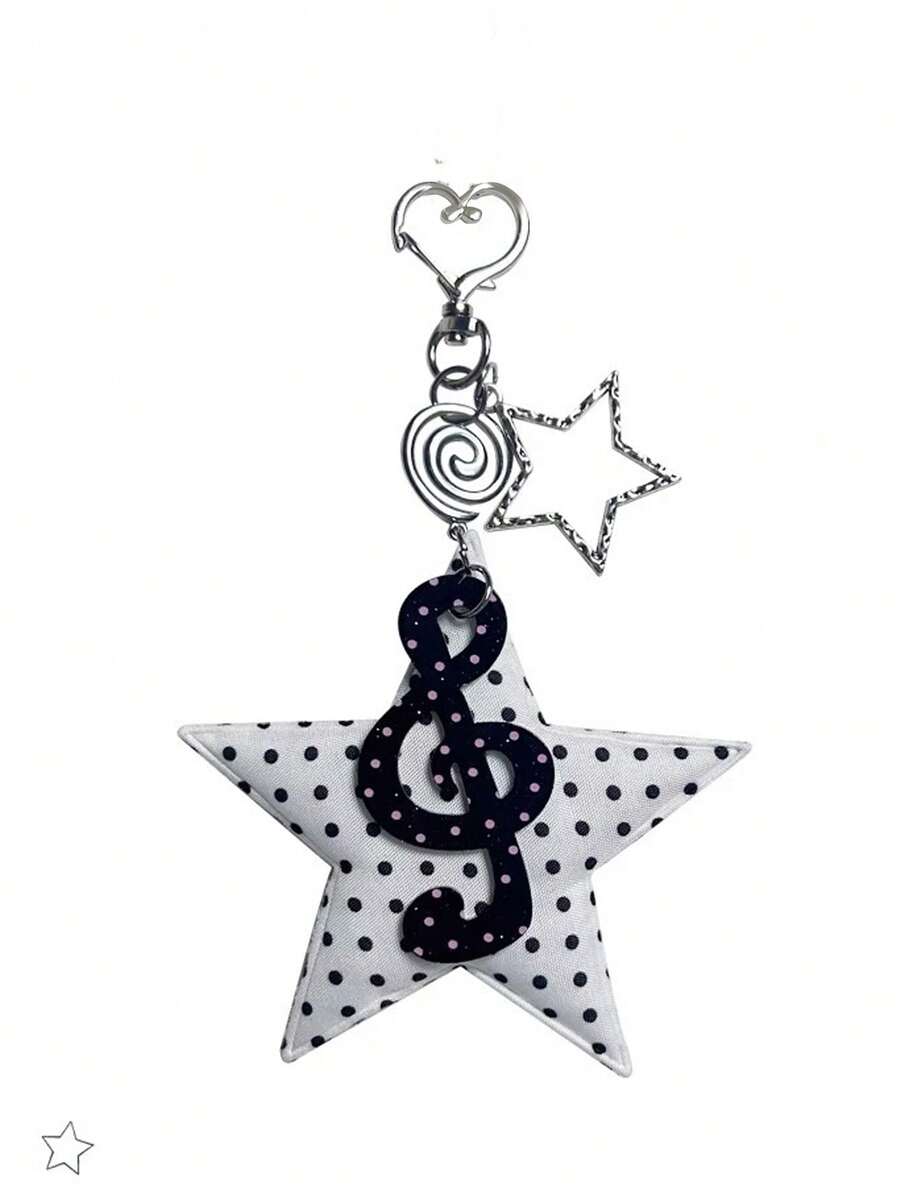 Breloc retro cu buline, dungi, notă muzicală, pandantiv în formă de stea, accesoriu decorativ drăguț creativ, cadouri pentru mamă, tată, absolvire și profesor - Negru - Vizualizare 1