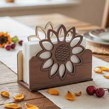 1pc Fashion Sunflower Tissue Box Holder, Wood Grain Desktop Tissue Box, Kitchen Countertop Or Dining Table Decor, Home Tissue Storage (Suitable For Tissues, Papers, Menu Cards) - Multicolor - View 2