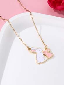 1件儿童可爱卡通兔子吊坠项链，适合日常佩戴、送礼、节日（母亲节、复活节） - 彩色 - 查看 4