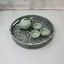 Khay khảm mosaic thủ công sang trọng, khay đựng trà/trái cây chất lượng cao dùng trong gia đình và thương mại. - tròn - Xem 3