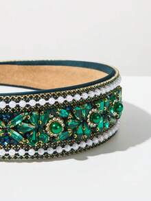1pc Solid Color Fabric Retro European And American Baroque Style Headband, Luxurious Elegant Multicolor Gemstone Faux Pearl Decor Elegant Hair Hoop, Versatile Women Hair Accessory Travel Accessories Hair Band,Festival,Birthday - Green - View 2