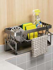 High Quality Kitchen Sink Tray, Integrated Sponge Rack, Multi-Purpose Carbon Steel Kitchen Countertop Storage Rack, Suitable For Rag, Dish Soap, Brush, Space Saving Bathroom Organizer, Kitchen Storage Rack, Kitchen Accessories - Multicolor - View 13