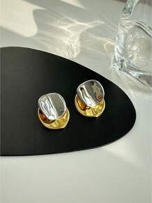 Asymmetrical Minimalist Round Disc Earrings, Unique Elegant Earrings That Can Be Worn In Two Ways, Bicolor Metal Earrings Jewelry, Suitable For Women's Daily, Party, Gifts For Mother's Day, Christmas, New Year - Earrings - View 4