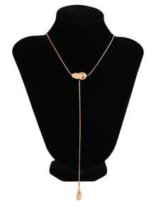 1 pieza Collar largo con colgante asimétrico hueco, cadena de hueso de serpiente de moda para mujer - Dorado - Ver 2